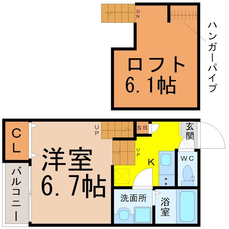 STAGE西日置(1K/2階)の間取り写真