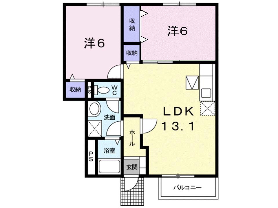 グランベリーA棟(2LDK/1階)の間取り写真