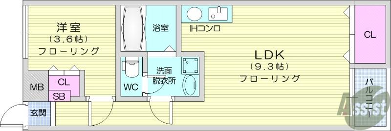 グランディア桜木(1LDK/1階)の間取り写真
