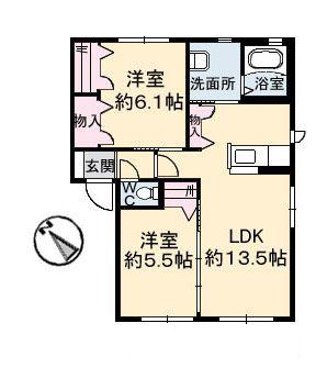 シャーメゾン名東 B棟(2LDK/1階)の間取り写真