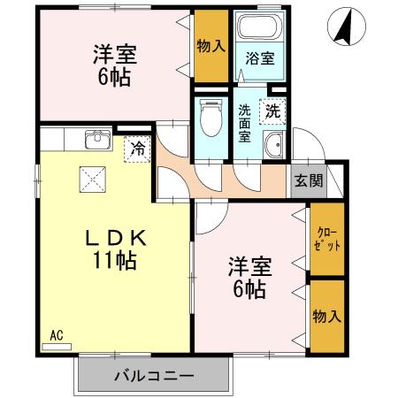 ルミエールムラカミA(2LDK/1階)の間取り写真