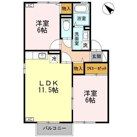 リンザール(2LDK/1階)の間取り写真