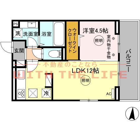 D-ROOM津福今町(1LDK/1階)の間取り写真
