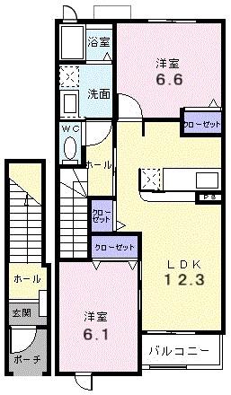 カーサ アザレーア II番館(2LDK/2階)の間取り写真