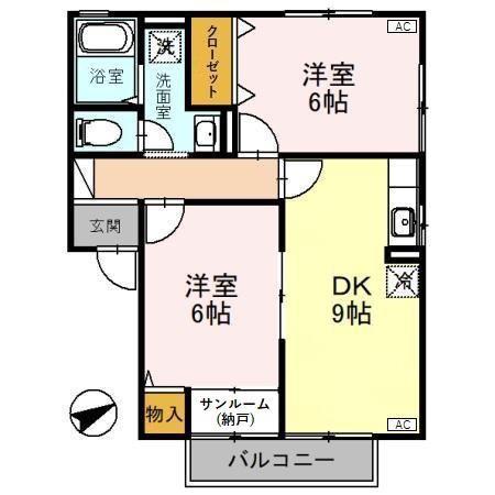 ウエストリヴィエール(2DK/2階)の間取り写真