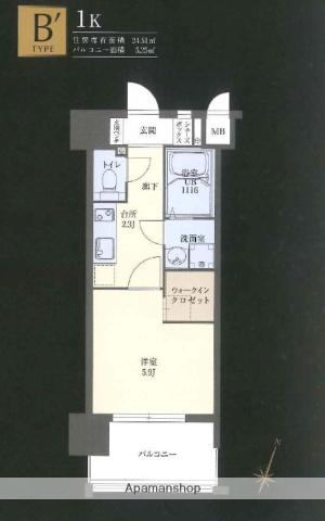 コモテリア渡辺通(1K/6階)の間取り写真