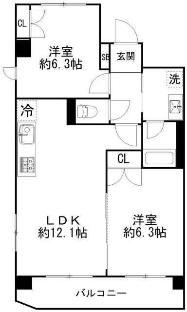 カルディア西馬込(2LDK/5階)の間取り写真