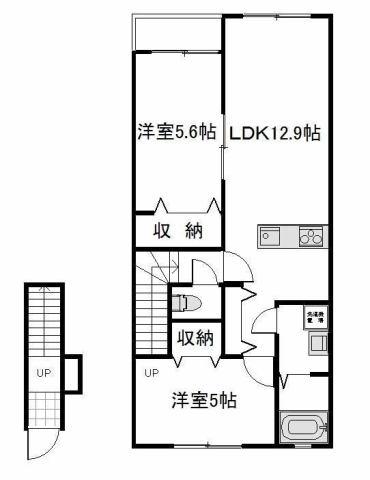 リバーサイド東畦 B棟(2LDK/2階)の間取り写真