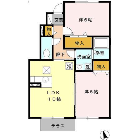 レディエンス陵東A(2LDK/1階)の間取り写真