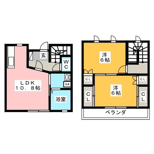 グランディス城東 B棟(2LDK/1階)の間取り写真