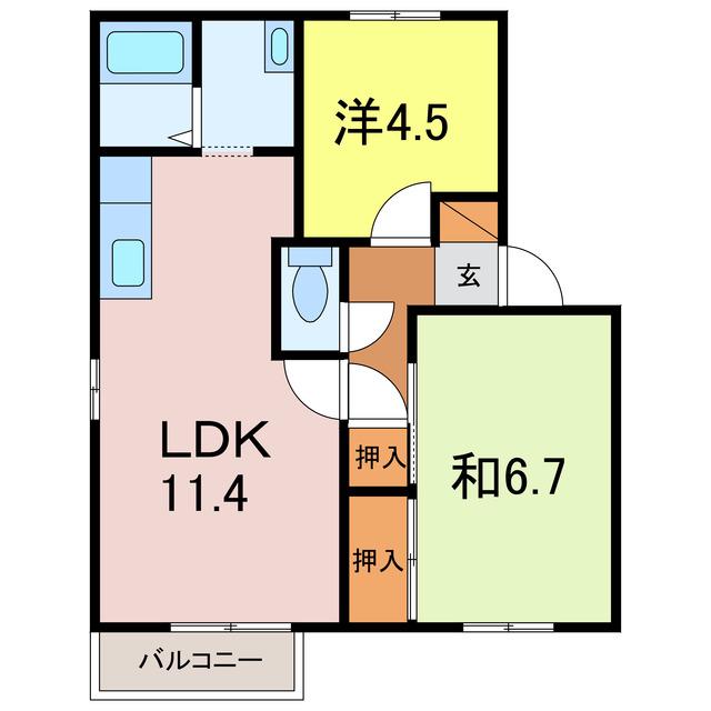 アペックス日進D(2LDK/2階)の間取り写真