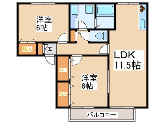 中の径ヴィレッジA(2LDK/1階)の間取り写真