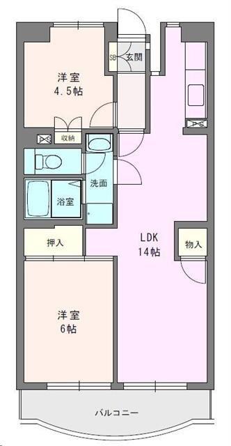 ボヌール秦野I(2LDK/5階)の間取り写真