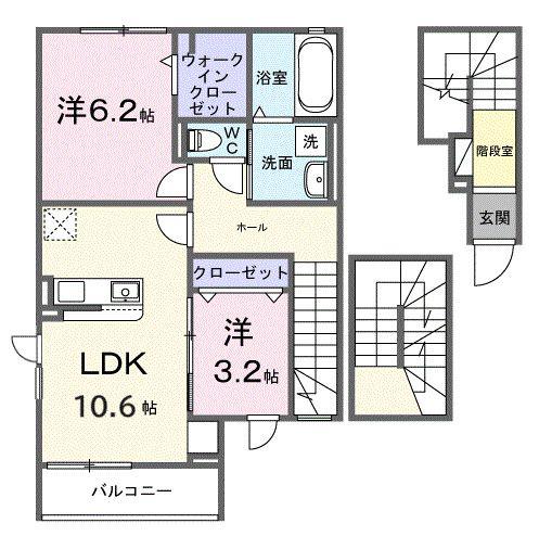 メゾン 二十二夜(2LDK/3階)の間取り写真