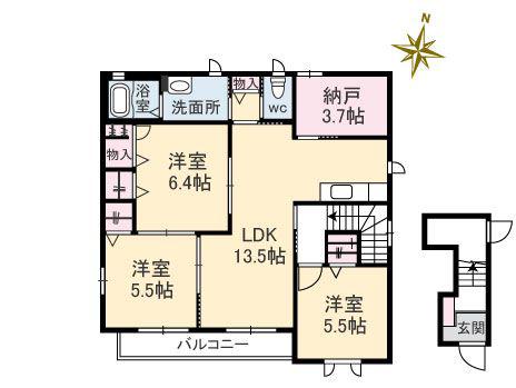 シャーメゾン北大河(3SLDK/2階)の間取り写真