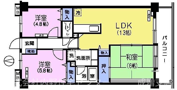 エクセル蓮根(3LDK/2階)の間取り写真