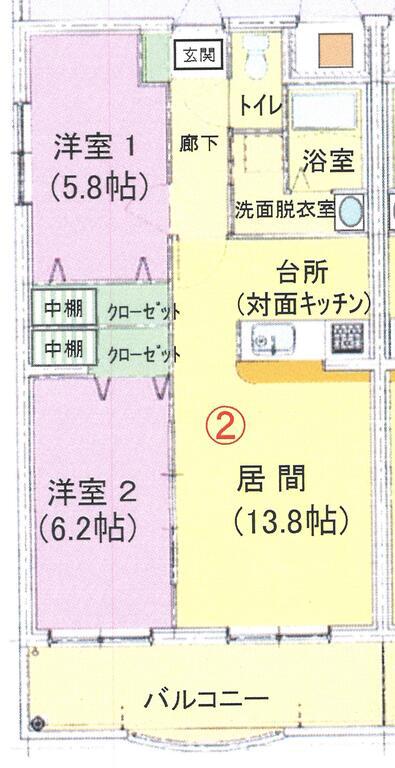 ブライム ボォウレジデンスC棟 302(2LDK/3階)の間取り写真