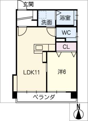 若宮ハイツ(1LDK/3階)の間取り写真