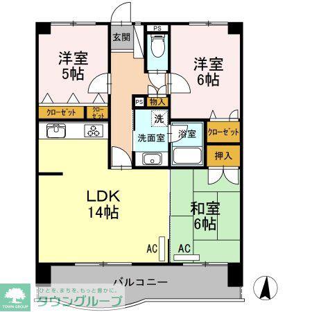 ライオンズマンション西新南(3LDK/2階)の間取り写真