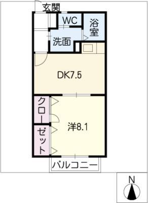 グラシア(1DK/2階)の間取り写真