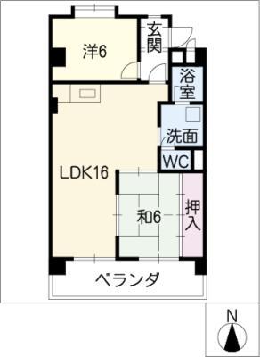 シャトウスサキII(2LDK/4階)の間取り写真
