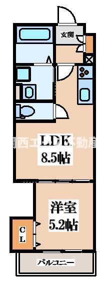 クリエオーレ菱江II(1LDK/1階)の間取り写真