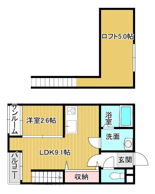 COZYII(1LDK/2階)の間取り写真