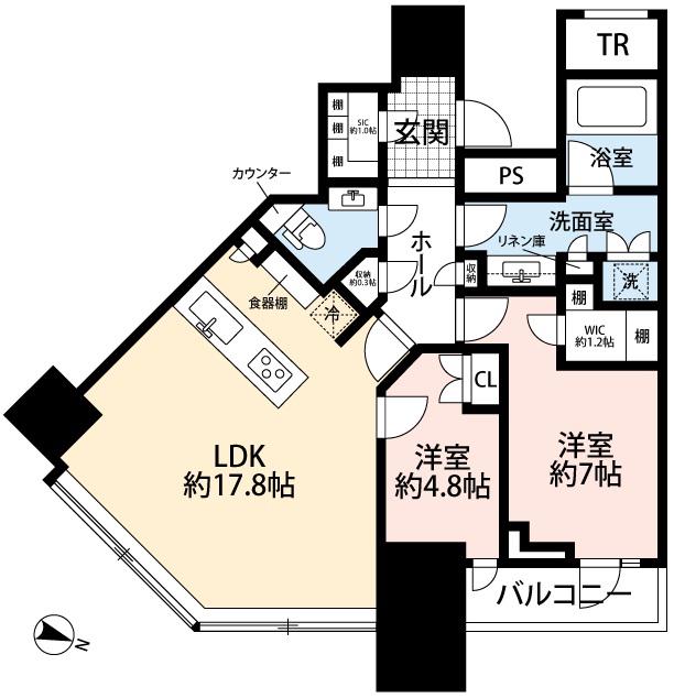 パークコート渋谷 ザ タワー(2LDK/7階)の間取り写真