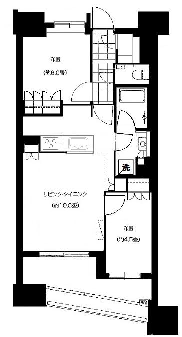 カワサキ・ミッドマークタワー(2LDK/6階)の間取り写真