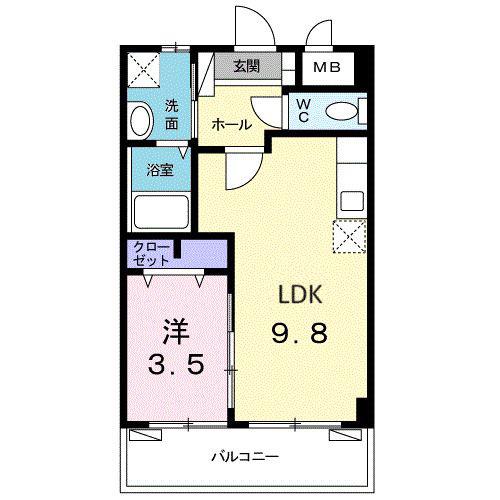 サニーハイツ高原(1LDK/3階)の間取り写真