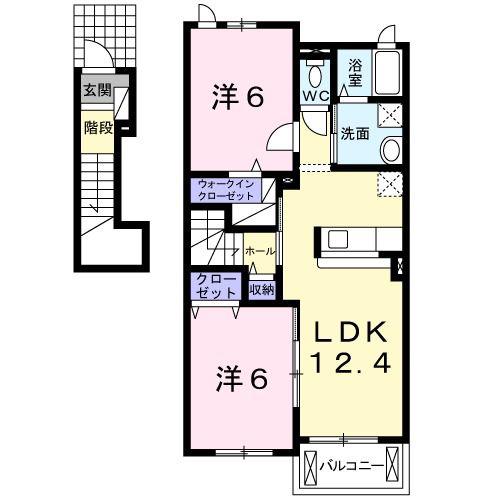 プリムローズA(2LDK/2階)の間取り写真