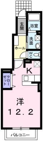 ブルートレイン篠原 B(ワンルーム/1階)の間取り写真