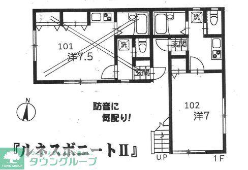 ルネスボニートII(1K/1階)の間取り写真