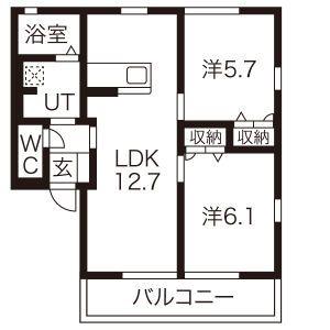 ヴェルデ阿左美II(2LDK/2階)の間取り写真