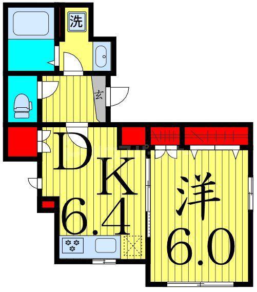 ヘーベルメゾン北綾瀬(1DK/2階)の間取り写真