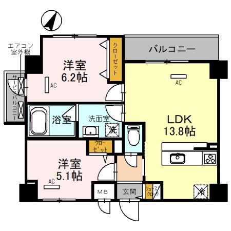 VILLAGE土佐堀(2LDK/7階)の間取り写真