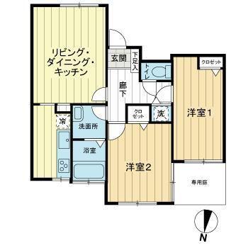 ライオンズマンション萩山(2LDK/1階)の間取り写真