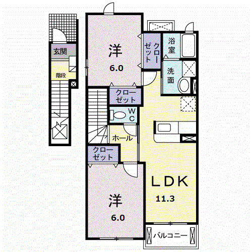 ゼフィール(2LDK/2階)の間取り写真