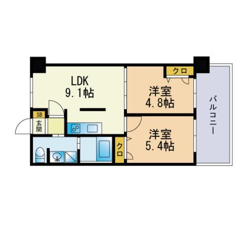 DUO FEEL福岡東(2LDK/7階)の間取り写真