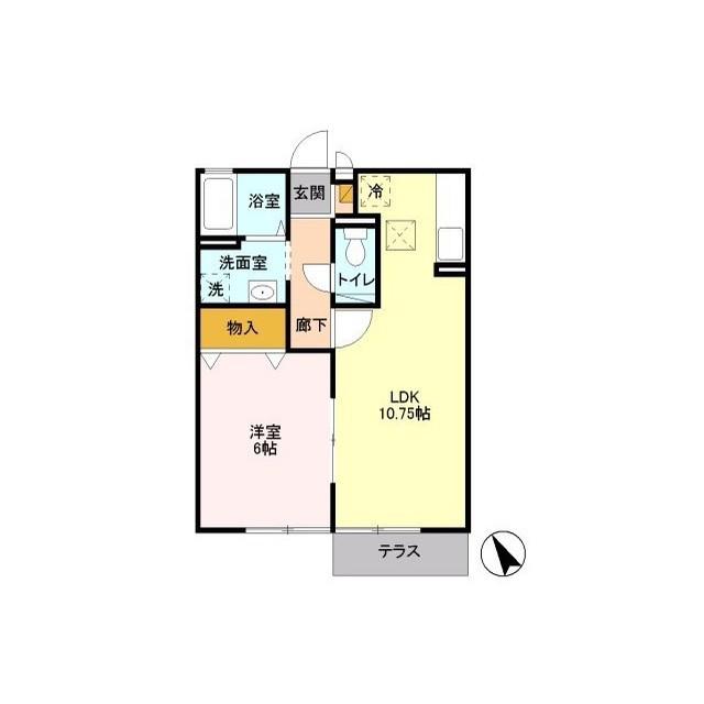 D-ROOM ハイツ・NOMURA B棟(1LDK/1階)の間取り写真