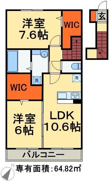クレストガーデンC(2LDK/2階)の間取り写真