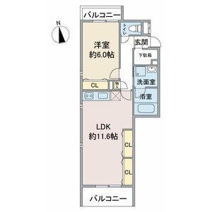 グランシャトゥ那古野(1LDK/1階)の間取り写真