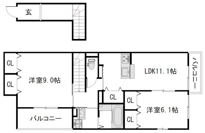 アリア宝ヶ池(2LDK/2階)の間取り写真