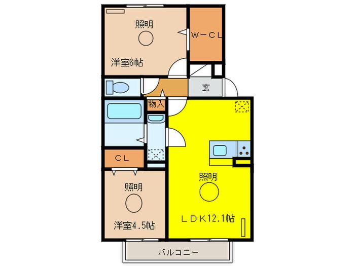 ビバリーヒルズ(2LDK/1階)の間取り写真