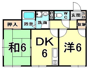 ハピネス浦風Ⅱ(2DK/2階)の間取り写真