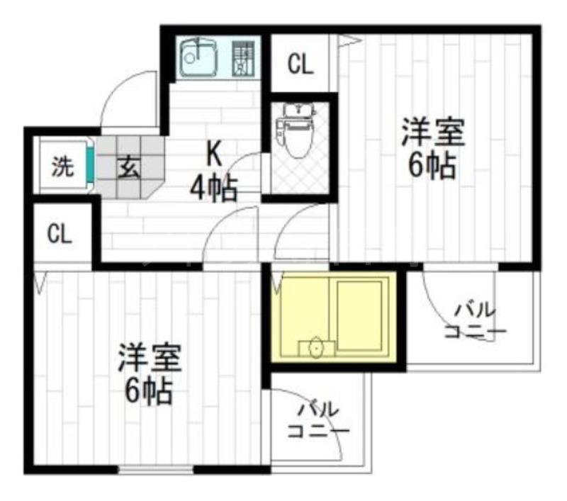 寺田町ハイツII番館(2K/4階)の間取り写真