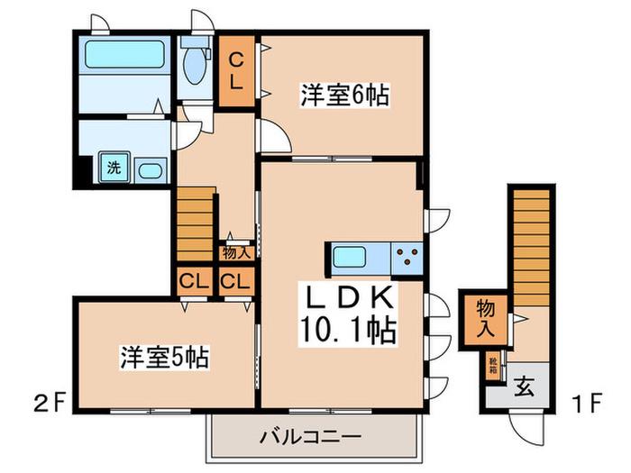 HALCYON PLACE F棟(2LDK/2階)の間取り写真