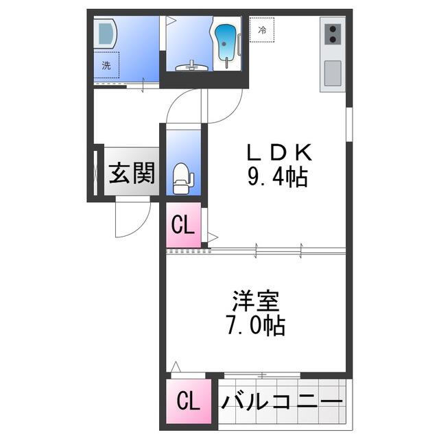 リバーサイドレジデンス(1LDK/2階)の間取り写真