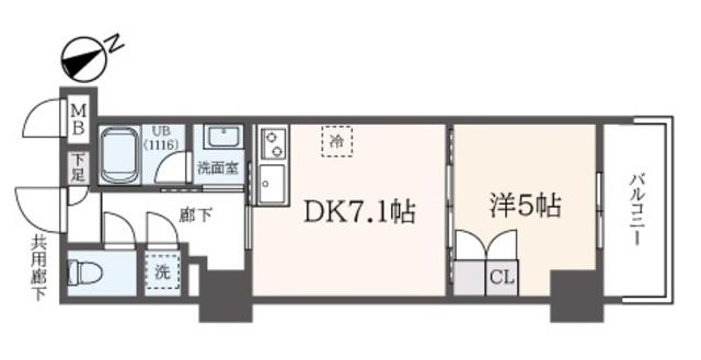 EVERGREEN(1DK/5階)の間取り写真