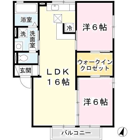 ガーデンコート車 A棟(2LDK/1階)の間取り写真